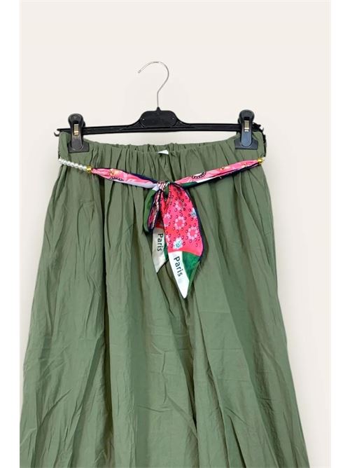 Gonna effetto stropicciato in mussola di cotone LOVEme | VA-12565/Verde Militare